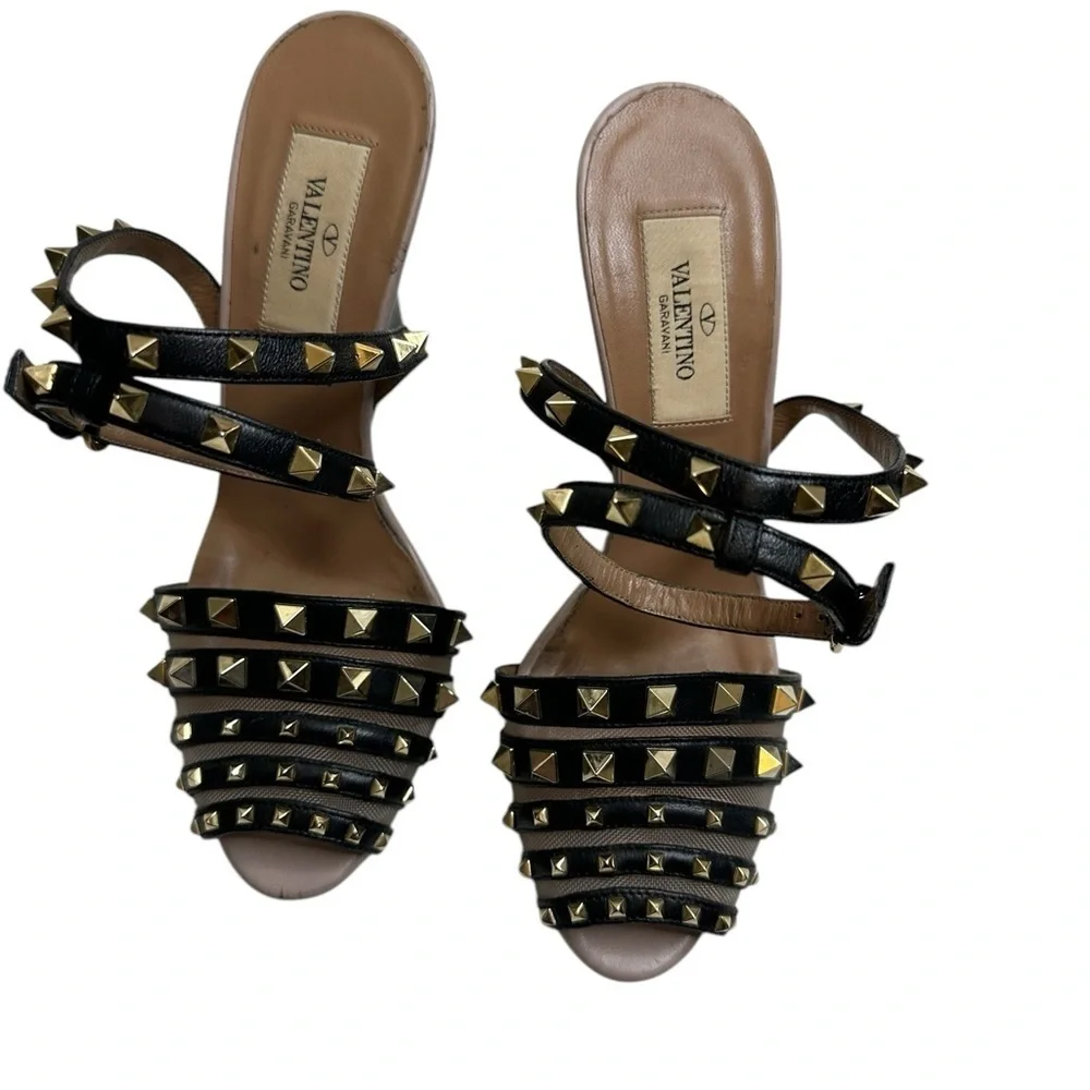 Valentino Black Studded Women's Sandals, pre-owned, used gently, size 36